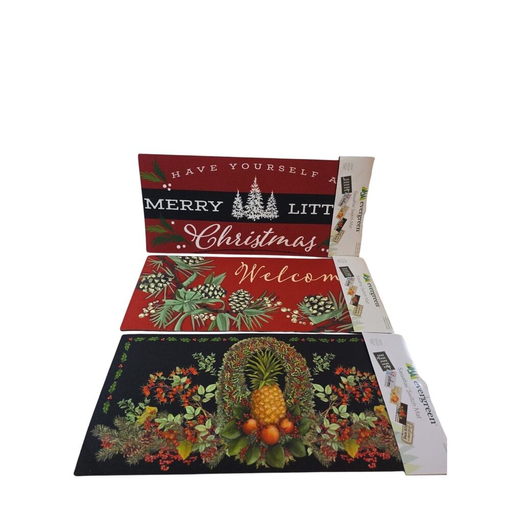 3 Evergreen Sassafras Switch Mats Pineapple Pinecones Christmas